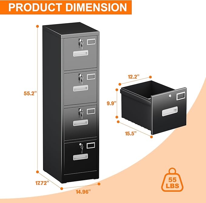Aobabo 4 Drawer File Cabinet, Metal Filing Cabinet - Image 3