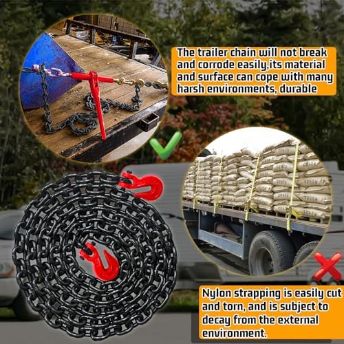 5/16" Chain, 10 Foot G80 Tow Chain with 4900 Lbs Safety Load, Trailer Safety Chains with G70 Clevis Grab Hooks (EP Black) - Image 5