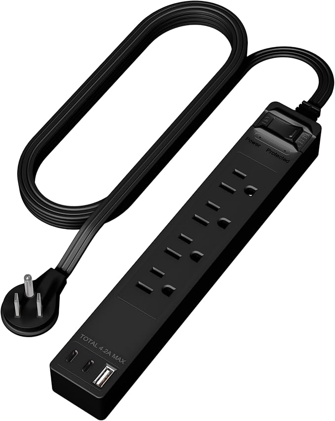 LIDER Outlet Extender with 4 Receptacles, USB-A and 2 USB-C, Ultra-Thin by LIDER