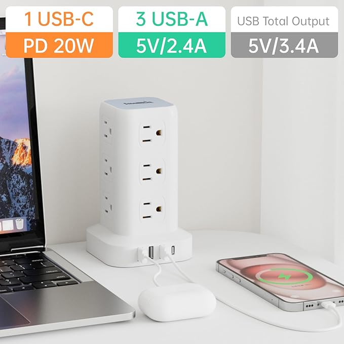 PD20W Power Strip Tower Surge Protector Power Strip - Image 5