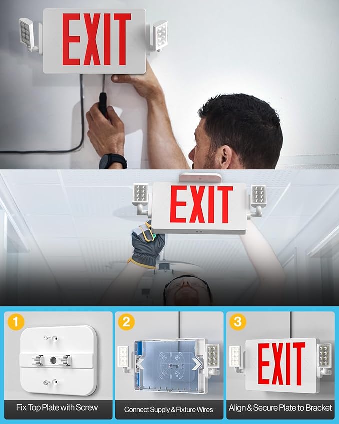 Sunco Exit Signs With Emergency Lights, Two Adjustable LED Lights With Backup - Image 6