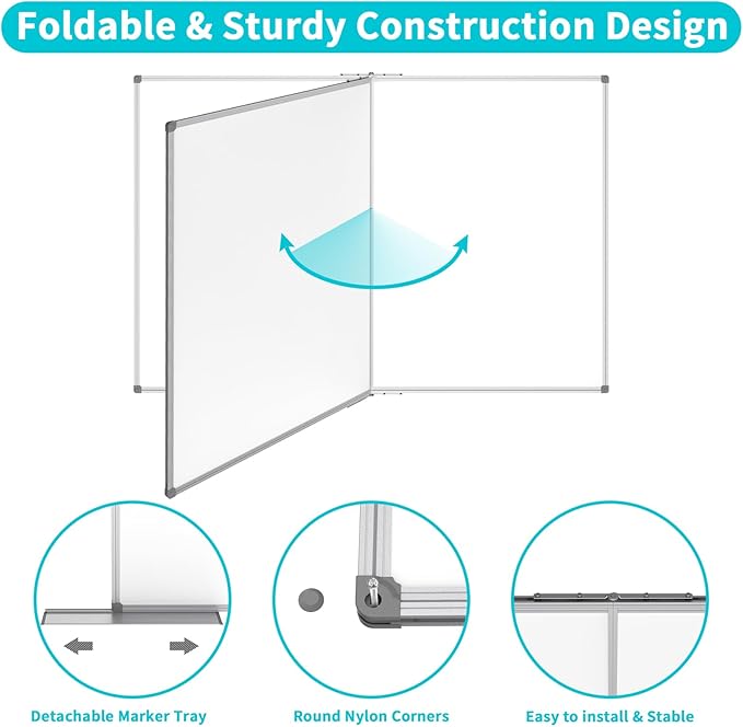 JILoffice Large Foldable White Board 72x40 Inches, Dry Erase Magnetic White - Image 3