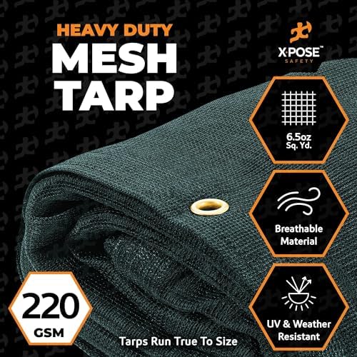 Xpose Safety Heavy Duty Green Mesh Tarp 10' x 16' (2-Pack) – 70% Sunblock Shade Cloth with Grommets for Garden, Fence, Privacy Screen, Canopies, Dump Trucks, Pool Cover – Tear & Weather Resistant - Image 3