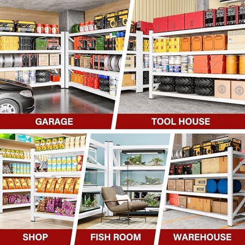 71.3" Wide Heavy Duty Garage Shelving Units,5000LBS Deep Storage Shelves,White Metal Garage Shelves,Steel Shelf,Large Storage Rack,Industrial Shelving for Shop,Warehouse,Basement,71.3"W x 24"D x 70"H - Image 5