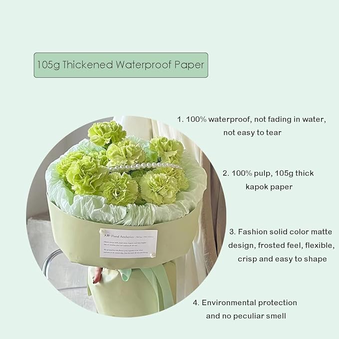 FWSA WRAPS Korean Flower Wrapping Paper Roll Green Matte Bouquet Wrap Florist - Image 6