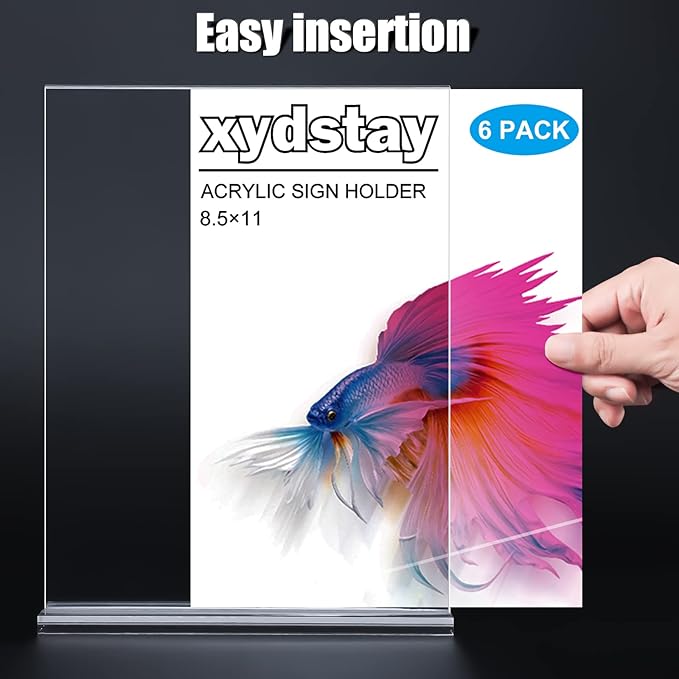 6pack Acrylic Sign Holder 8.5 X 11, Vertical T Shape Clear Plastic Menu Holder - Image 3