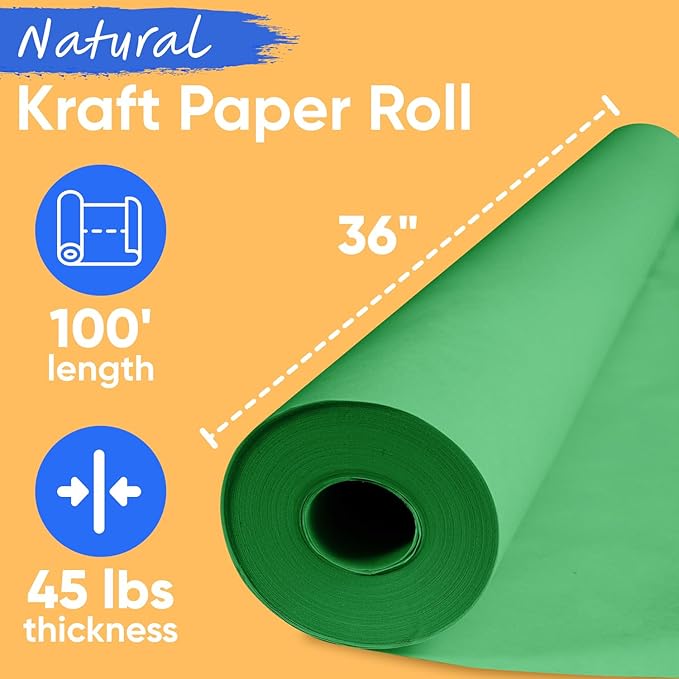 USA Made 36" x 1200" Christmas Green Kraft Paper Roll, 45 lbs Thickness - Image 2