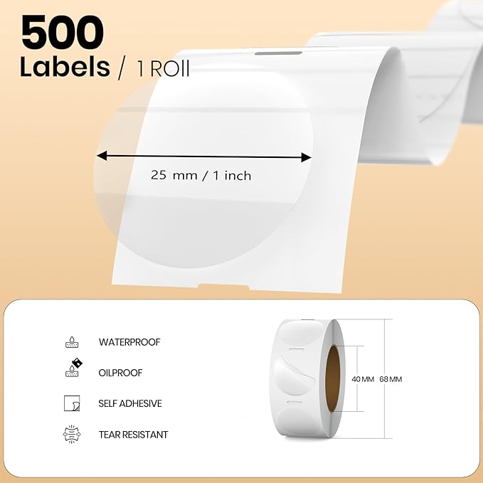 Clear Thermal Labels Vinyl 1 Inch Self-Adhesive Round Stickers Circle Roll - Image 2