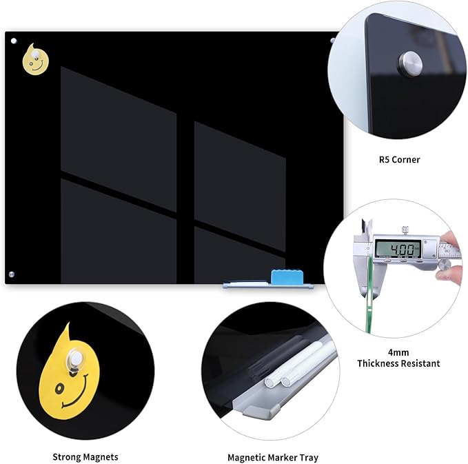Magnetic Glass Whiteboard 48" x 36" Dry Erase Board Frameless Premium Tempered - Image 5