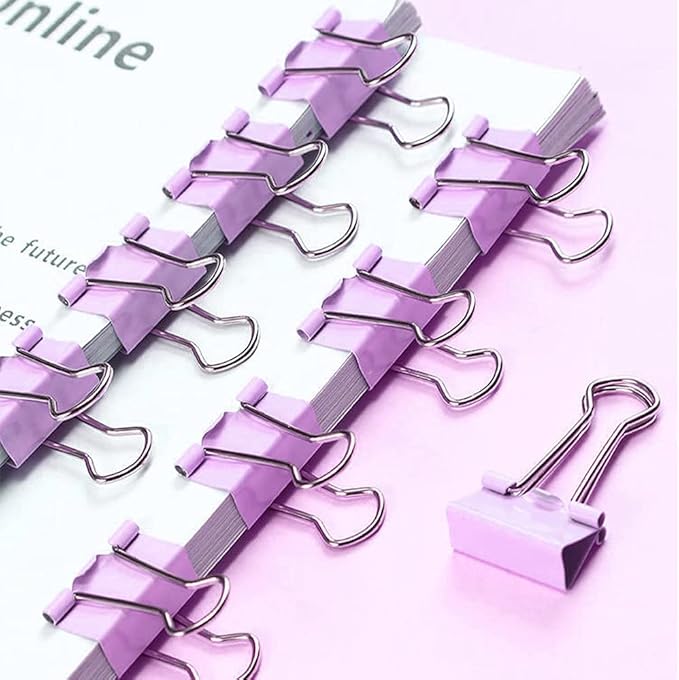 Purple Paper Clips and Binder Clips Set, Metal Assorted Sized Binders - Image 7