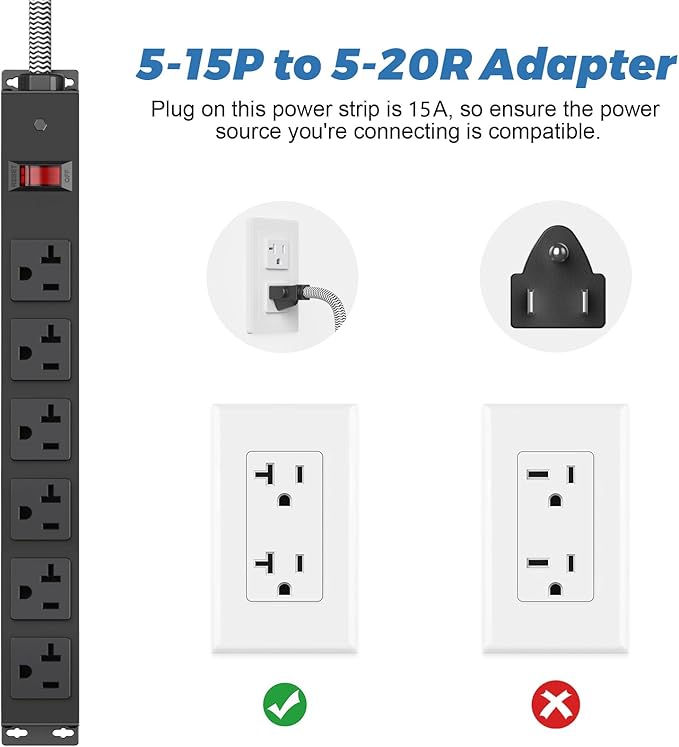 Heavy Duty Power Strip 20 amp Surge Protector, Wall mountable Power Strip - Image 5