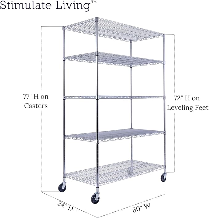 48"x24"x72" Prime Heavy Duty Chrome 5-Tier Steel Wire Shelving NSF 4000 LBS MAX - Image 2
