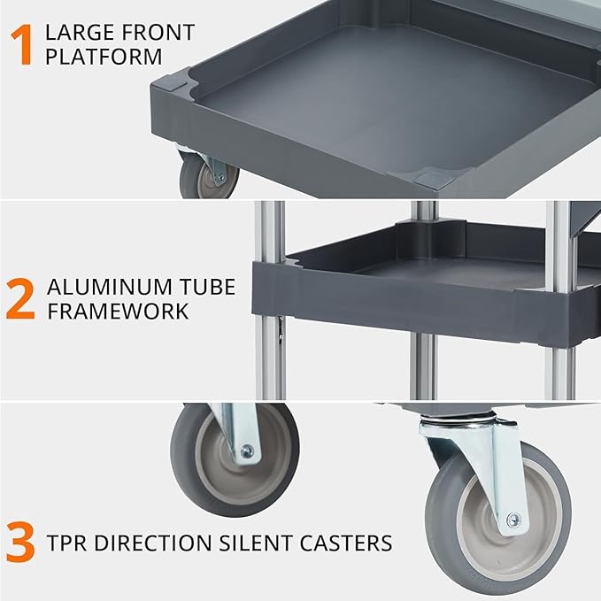 Commercial Cleaning Cart with Wheels, 3-Tier Janitorial Cart with Trash Bag and - Image 3
