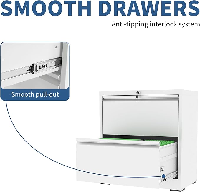 2 Drawer File Cabinet with Lock, Heavy Duty Steel Horizontal Locking Storage - Image 6