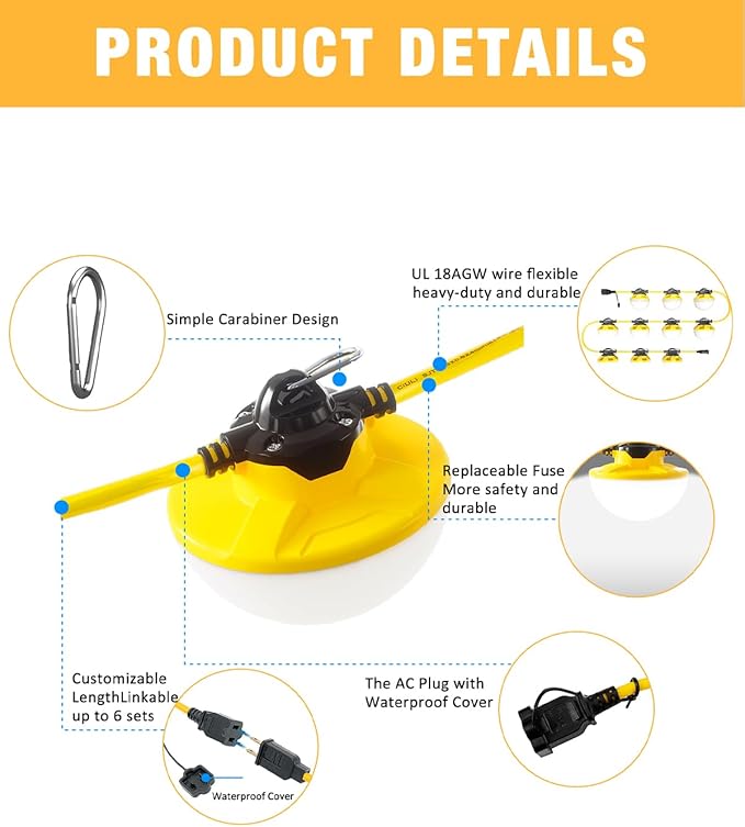 100FT Construction String Light 130W 16000Lm, 5000K Industrial Grade LED String - Image 2