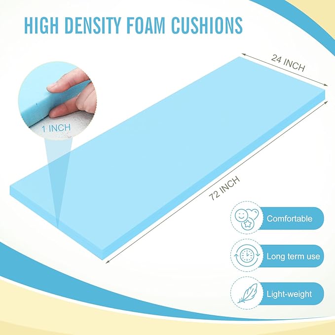 Frienda 2 Pcs Upholstery Foam 1" x 24" x 72" High Density Cushion Blue - Image 3