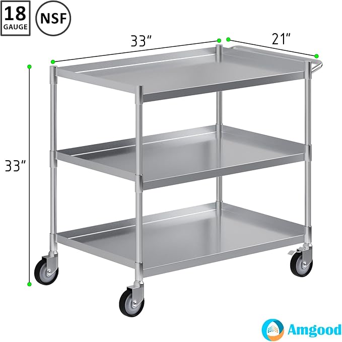 3 Shelf Stainless Steel Tubular Utility Cart | 21 in. Wide X 33 in. Long X 33 - Image 3