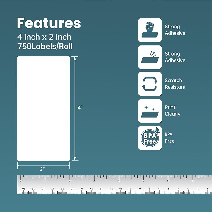 12 Rolls 4" x 2" Thermal Labels - Image 2