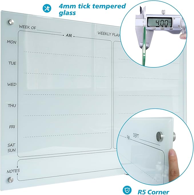 Magnetic Planner Writeboard 24"X36" Weekly Glass Calendar Ultra White - Image 4