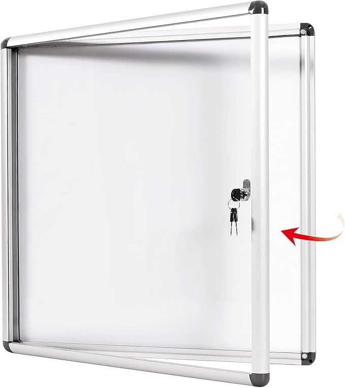 SWANCROWN Lockable Noticeboard White Bulletin Boards Magnetic Wall Mount by SWANCROWN