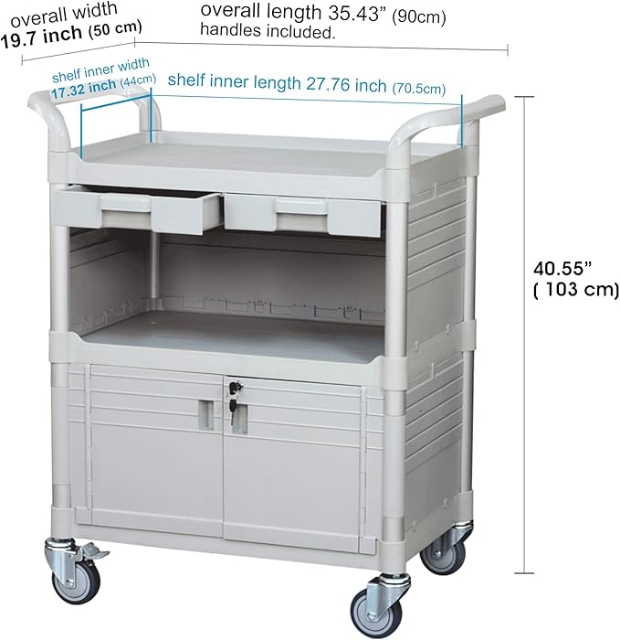 JaboEquip, Larger 3 Shelf Heavy Duty Lockable Hospital cart Medical cart - Image 5