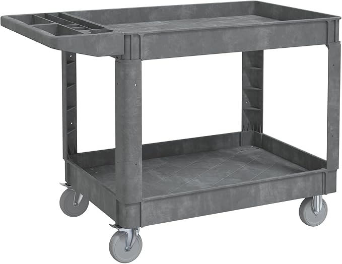 Utility Cart on Wheels, 2 Shelf Heavy Duty Plastic Rolling Cart, 550LBS by Xalvora