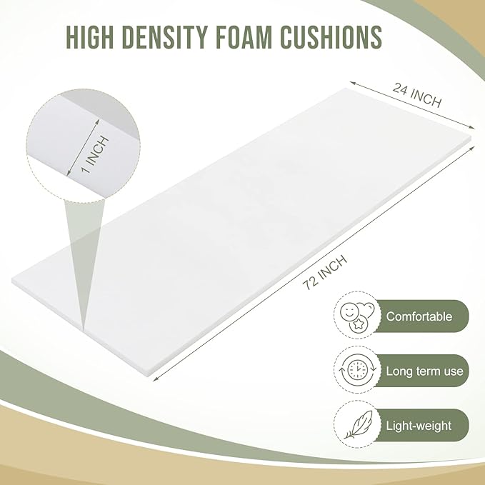 Frienda 2 Pcs Upholstery Foam 1" x 24" x 72" High Density Cushion White - Image 3