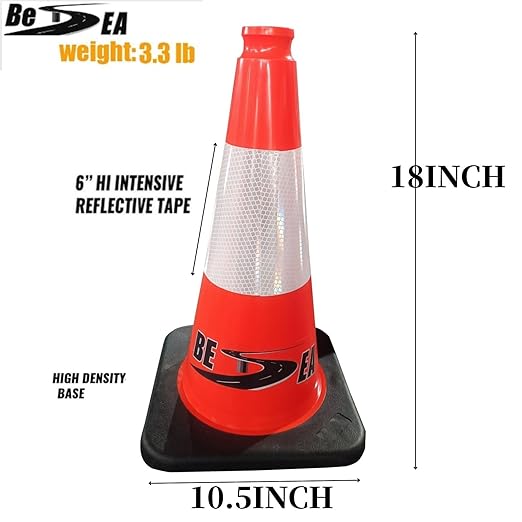 BESEA 18" inch Traffic Cones Traffic Safety Cones Black Base Construction Road - Image 2