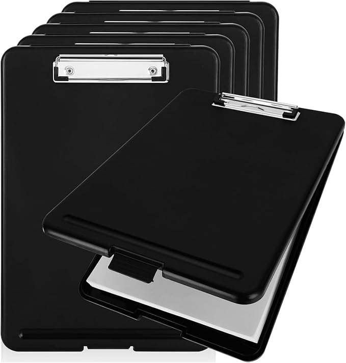 6PCS Black Clipboard with Storage, 8.5x11 Plastic Clip Boards with Storage by FVIEXE