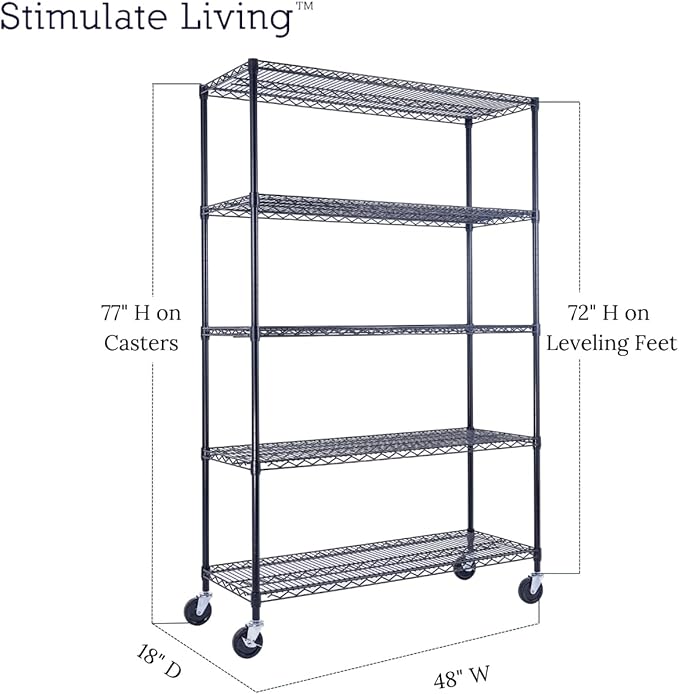 48"x18"x72" PRIME HEAVY DUTY Black 5-Tier Wire Shelving NSF 4000 LBS MAX - Image 2
