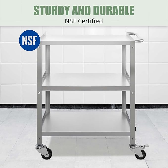 Hally Stainless Steel Utility Cart 3 Tier NSF Commercial Heavy Duty Metal - Image 4