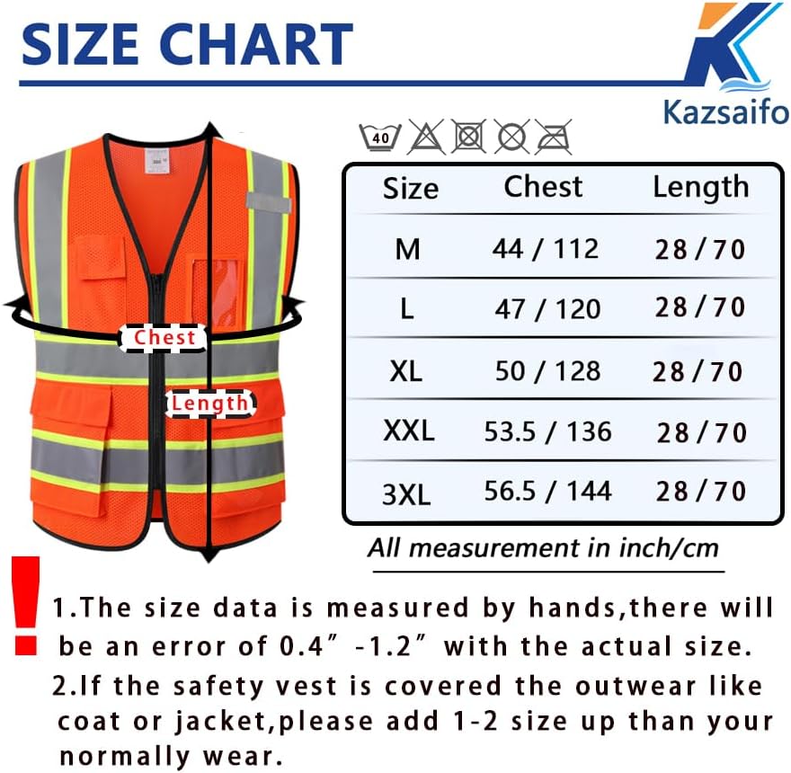 Reflective Safety Vest for Men Women with Pockets,KZ177,Orange,L - Image 2