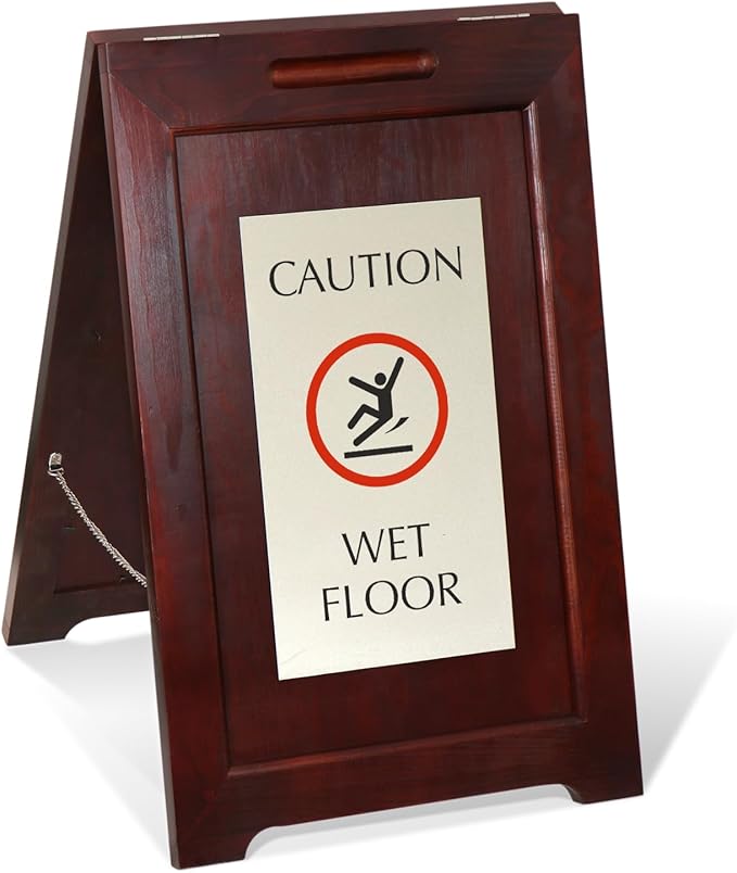 SmartSign Premium 'Caution Wet Floor' Wooden A-Frame Standing Floor Sign by SmartSign