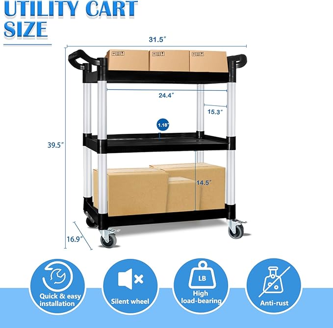 AQNIEGEP Utility Carts with Wheels, Heavy-Duty 510lbs Rolling Cart w/Lockable - Image 5