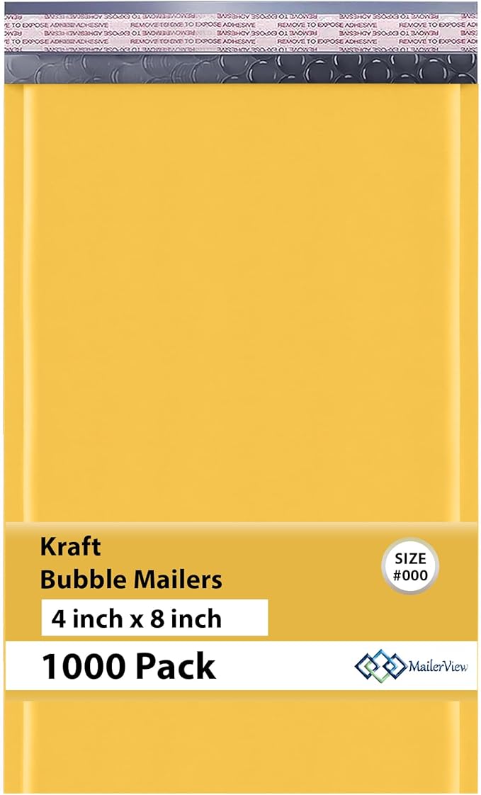 Kraft Small Bubble Mailers 4x8 Inch #000 by MAILERVIEW
