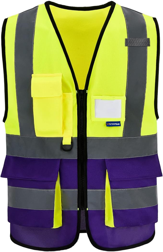 A-SAFETY Reflective Safety Vest, Hi Vis 9 Pockets High Visibility Zipper Front by A-SAFETY