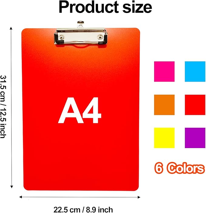 6 Pack Plastic Clipboards, Office Clipboards Standard A4 Letter Size, Colorful - Image 2