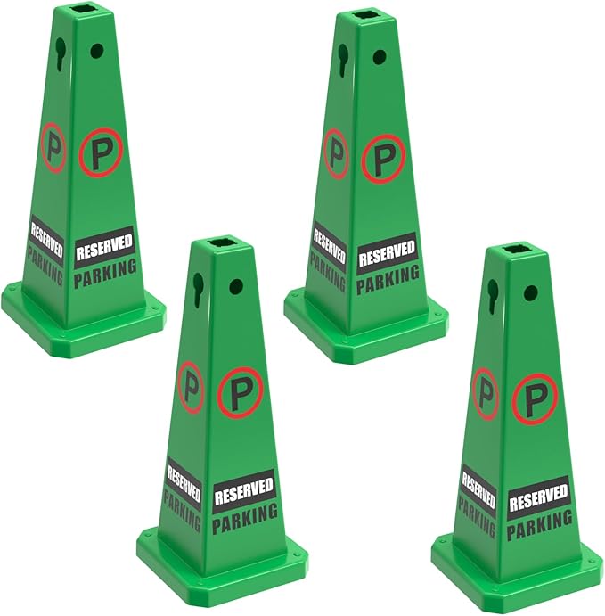 Reserved Parking Sign, 26.4-Inch Green Plastic Cone, High-Visibility, by YOURSAFETYOURPRIORITY