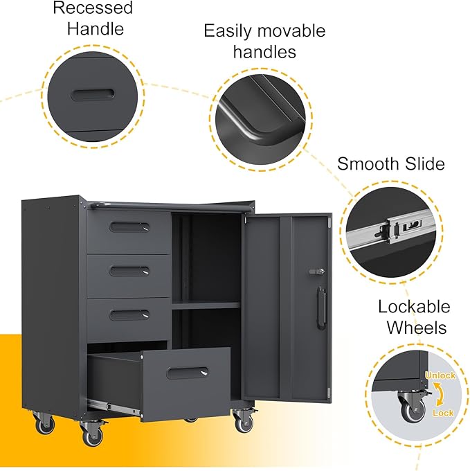 4-Drawer Rolling Tool Chest, Metal Tool Storage Cabinet on Wheels, Heavy Duty - Image 5