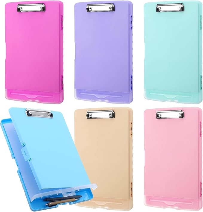 6 Pcs Plastic Clipboard with Storage, Colored A4 Nursing Heavy Duty Clip Board by Unknown