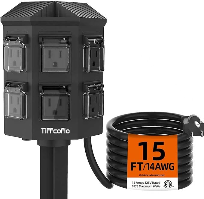 TiFFCOFiO Outdoor Power Strip Weatherproof, 15 FT Extension Cord by TiFFCOFiO