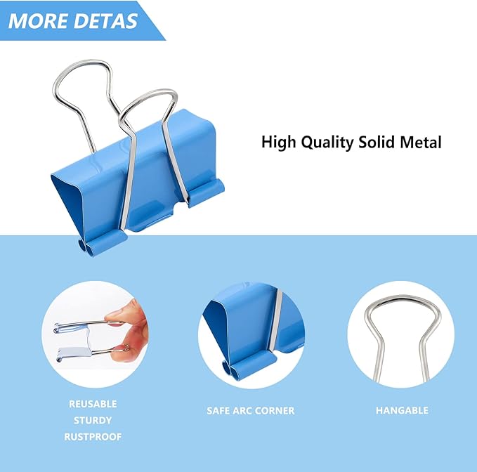 Binder Clips 24 PCS, 1.6 in. Clips Office Supplies, Metal Clips, Binder Clip - Image 5