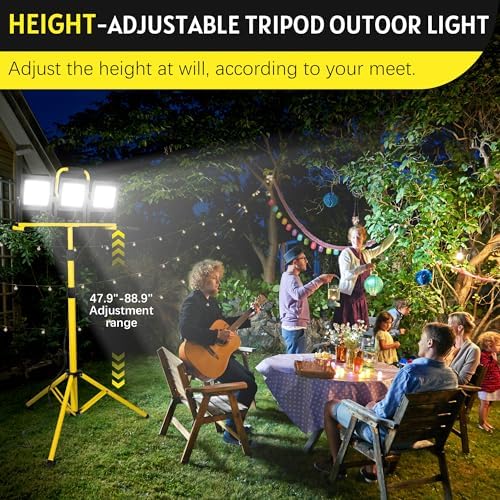 21000LM Tripod Work Light with Stand, 3-Head Adjustable IP66 Waterproof - Image 5