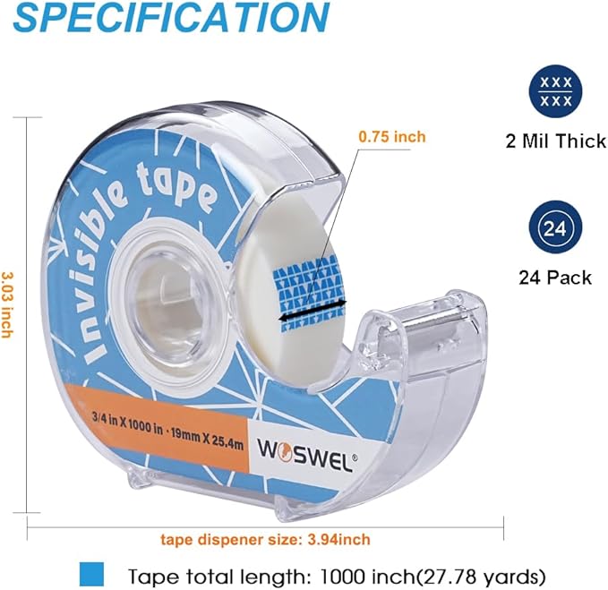 Tape Refills with Dispenser, 24 Roll Invisible Tapes, 3/4 Inch X 1000 in - Image 2