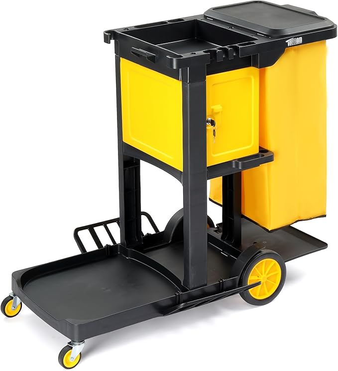 TUFFIOM Janitorial Cart with Key-Locking Cabinet, 3-Shelf Commercial Cleaning by TUFFIOM