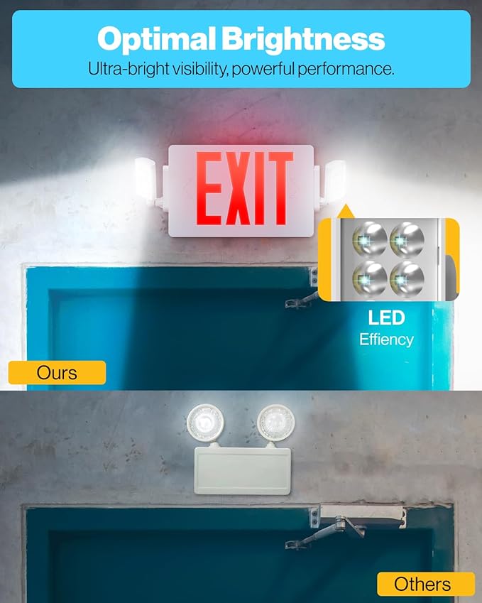 Sunco Exit Signs With Emergency Lights, Two Adjustable LED Lights With Backup - Image 3