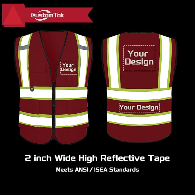 Custom Safety Vest with Logo Pockets High Visibility Reflective Vests - Image 2