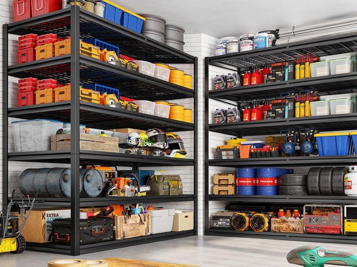 REIBII 3500LBS Garage Shelving, Adjustable Storage Shelves Heavy Duty, 6 Tier Heavy Duty Shelving, Metal Shelving Unit for Warehouse, Basement, Industrial, 55" W x 26" D x 84" H, Black, 2 Pack - Image 2