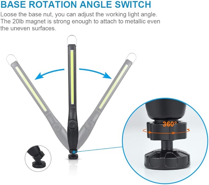 ORHOMELIFE LED Work Light 800 lumens 3300mAh Rechargeable Work light Magnetic - Image 4