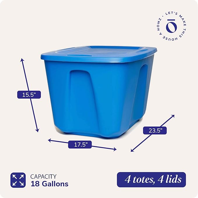 HOMZ 4-Pack Durable Molded Bin, Plastic Storage Containers w/Lids, 18 Gallon - Image 4